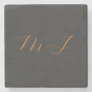 Posavasos De Piedra Moda caligrafía naranja gris monograma nombre inic