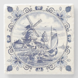 Posavasos De Piedra Moda clásica vintage Molino holandés Delft Blue