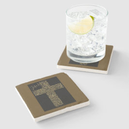 Posavasos De Piedra Moda moderna Jesús cruz de oro marrón