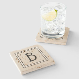Posavasos De Piedra Moda Moderno Monogramado Tan, Blanco y Negro Inici