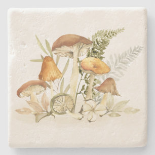 Posavasos De Piedra Moda Rústica Rústica Naranja Mushroom Fern Foliage