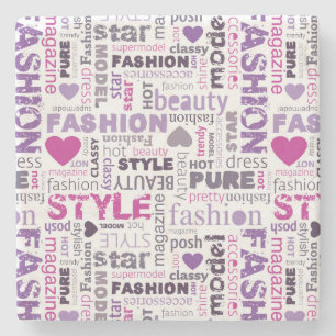 Posavasos De Piedra Moda variada y palabras de estilo en un collage