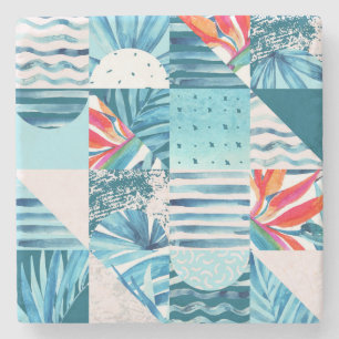 Posavasos De Piedra Modelo abstracto geométrico verde azulado tropical