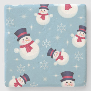 Posavasos De Piedra Modelo azul del navidad con los muñecos de nieve 