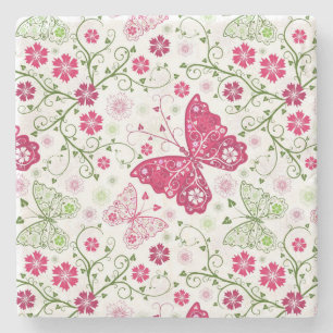 Posavasos De Piedra Modelo blanco floral