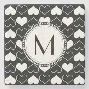 Posavasos De Piedra Modelo blanco y negro de los corazones