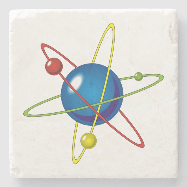 Posavasos De Piedra Modelo colorido del Átomo (Anverso)