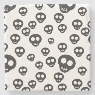 Posavasos De Piedra Modelo con los cráneos negros en blanco
