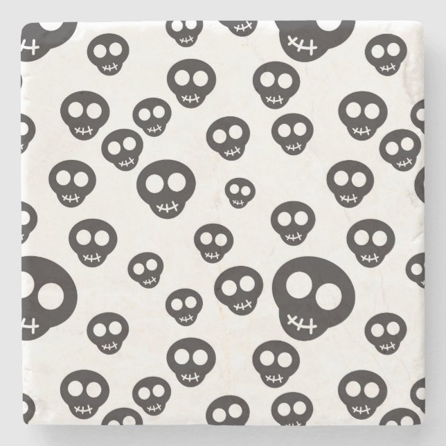 Posavasos De Piedra Modelo con los cráneos negros en blanco (Anverso)
