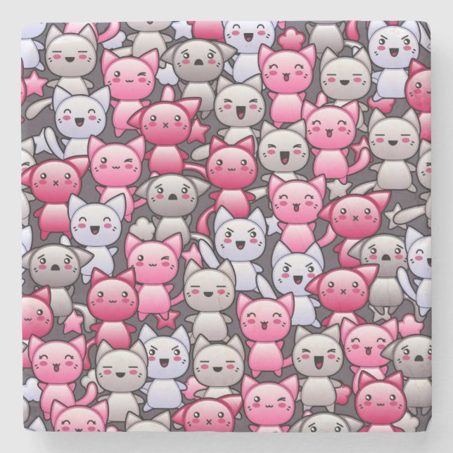 Posavasos De Piedra modelo con los gatos lindos 2 del doodle del (Anverso)