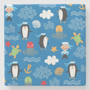 Posavasos De Piedra modelo con tema del mar