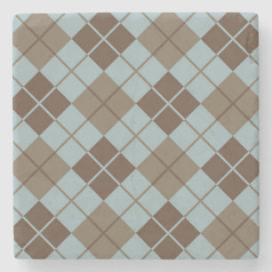 Posavasos De Piedra Modelo de Argyle en azul y de color topo
