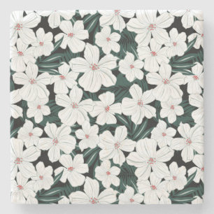 Posavasos De Piedra Modelo de flores tropical blanco