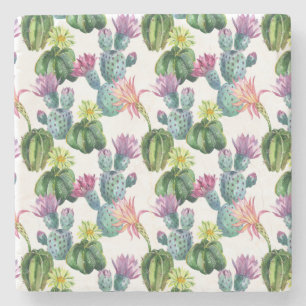 Posavasos De Piedra Modelo del arte de los cactus de la acuarela