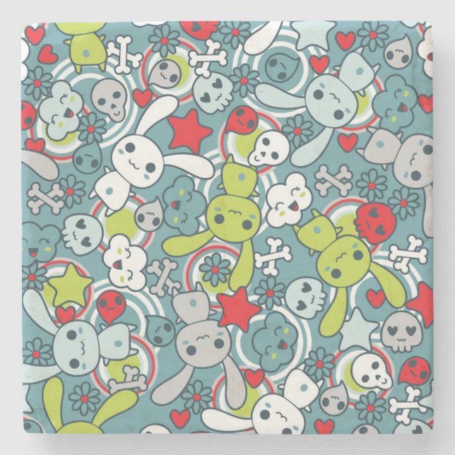 Posavasos De Piedra modelo del azul del kawaii (Anverso)