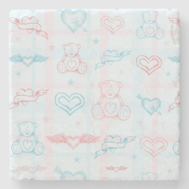 Posavasos De Piedra modelo del bebé con el oso de peluche (Anverso)