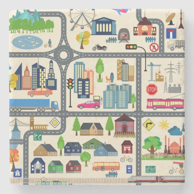 Posavasos De Piedra Modelo del mapa de la ciudad (Anverso)