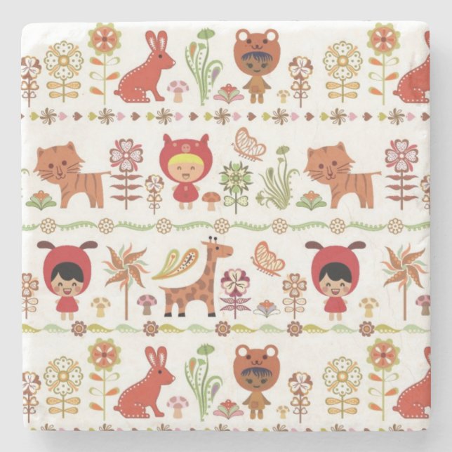 Posavasos De Piedra Modelo del niño y de los animales (Anverso)