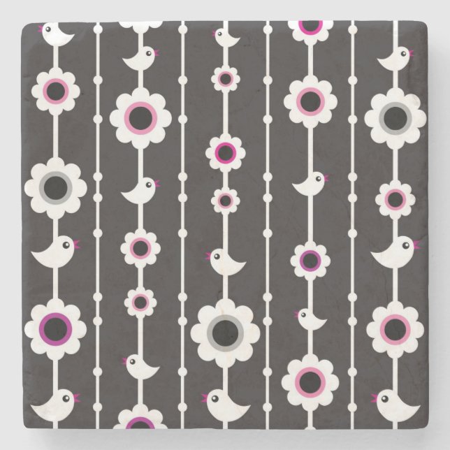 Posavasos De Piedra modelo del pájaro y de flores (Anverso)