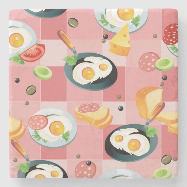 Posavasos De Piedra Modelo del tomate y de los huevos fritos (Anverso)