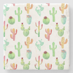 Posavasos De Piedra Modelo en colores pastel de la acuarela del cactus