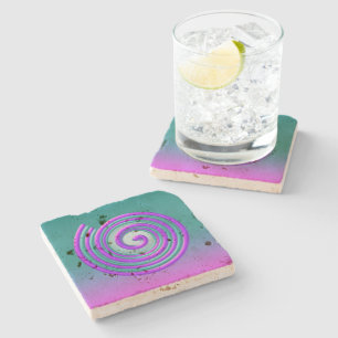 Posavasos De Piedra Modelo espiral púrpura brillante y Verde azulado