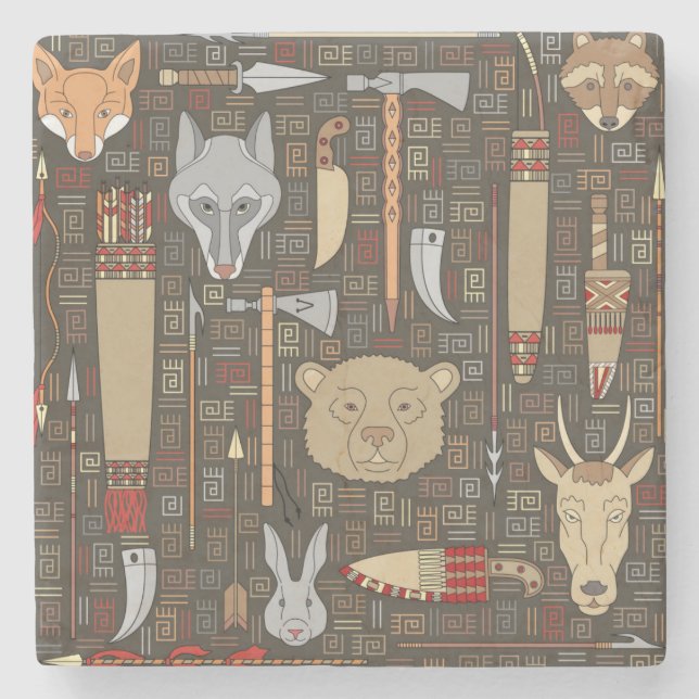 Posavasos De Piedra Modelo étnico de la caza (Anverso)