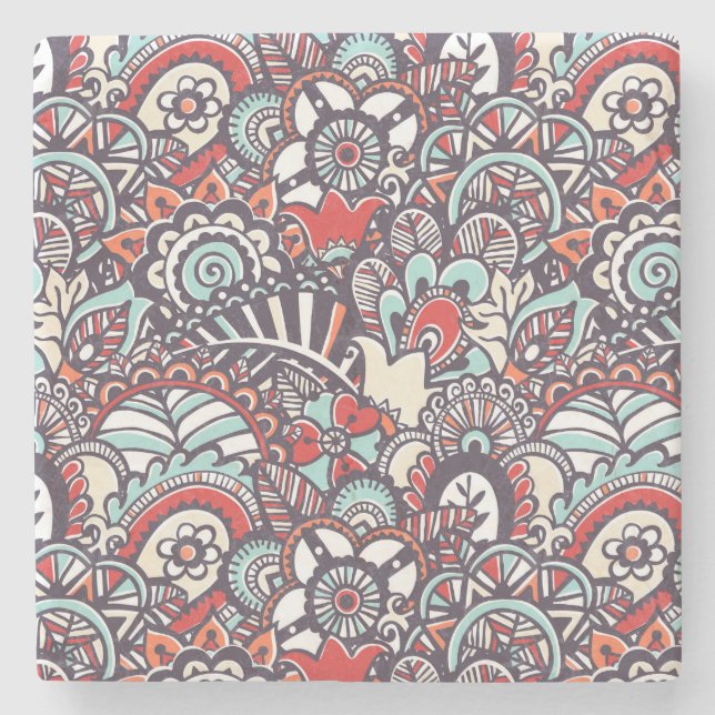 Posavasos De Piedra Modelo floral del Doodle de Paisley (Anverso)