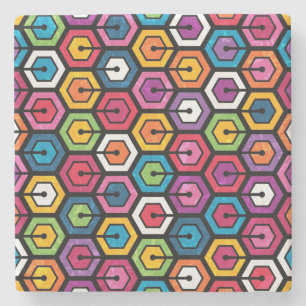 Posavasos De Piedra Modelo geométrico colorido con hexágonos