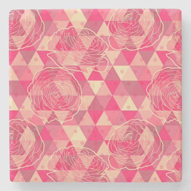 Posavasos De Piedra Modelo geométrico de la flor (Anverso)