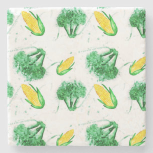 Posavasos De Piedra Modelo inconsútil vegetal con maíz y bróculi