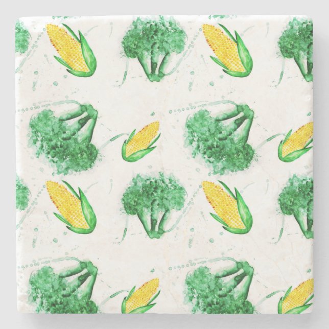 Posavasos De Piedra Modelo inconsútil vegetal con maíz y bróculi (Anverso)