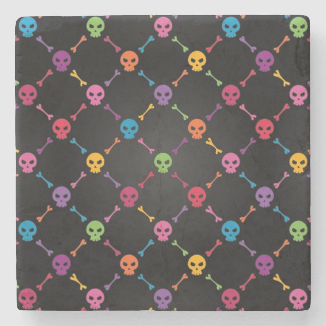 Posavasos De Piedra Modelo multicolor con los cráneos (Anverso)