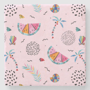 Posavasos De Piedra Modelo rosado tropical del estilo de Memphis