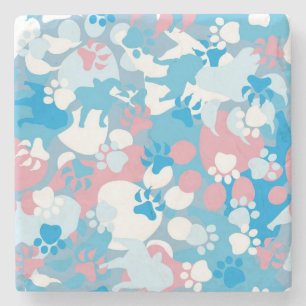 Posavasos De Piedra Modelo rosado y azul del perro del camuflaje