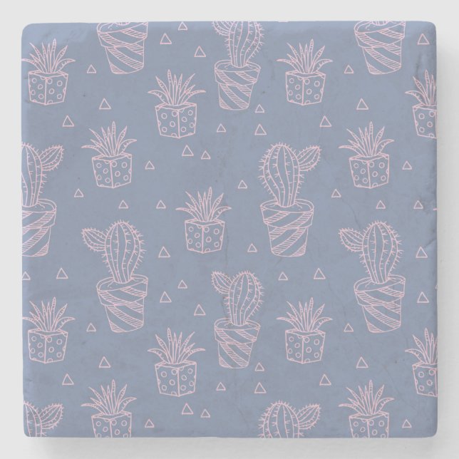 Posavasos De Piedra Modelo rosado y púrpura del cactus del dibujo (Anverso)