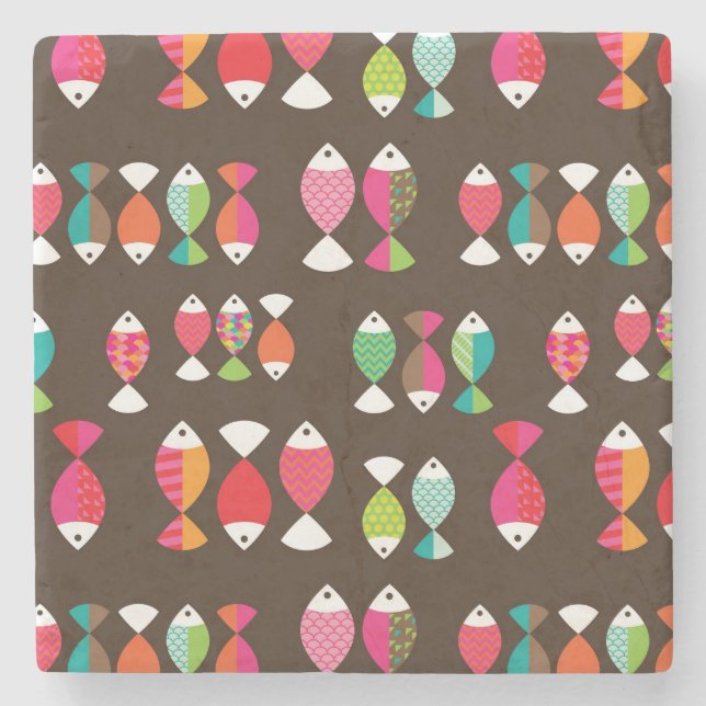 Posavasos De Piedra Modelo subacuático 2 de los pescados retros (Anverso)