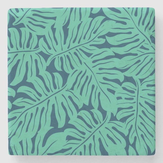 Posavasos De Piedra Modelo tropical de la hoja de Monstera (Anverso)