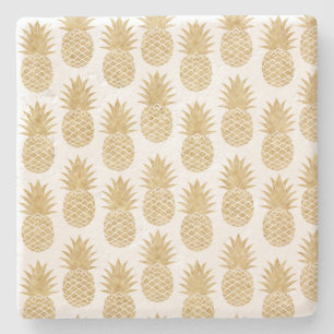 Posavasos De Piedra Modelo tropical elegante de la piña del oro blanco