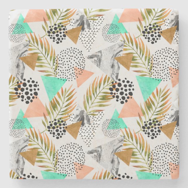 Posavasos De Piedra Modelo tropical geométrico abstracto de la hoja (Anverso)