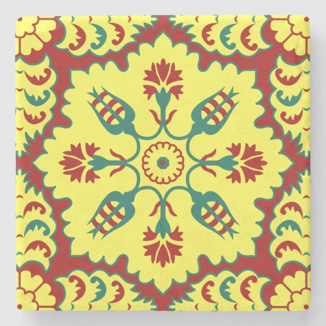 Posavasos De Piedra Modelo turco del tulipán del otomano en rojo y (Anverso)