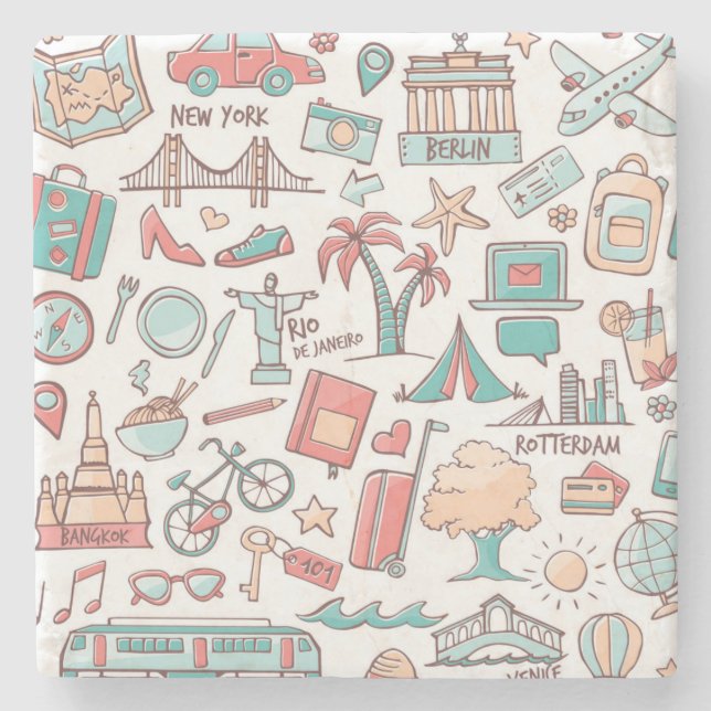Posavasos De Piedra Modelo turístico en colores pastel (Anverso)