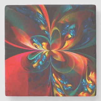 Posavasos De Piedra Modern Floral Resumen Art Naranja Patrón Azul #14