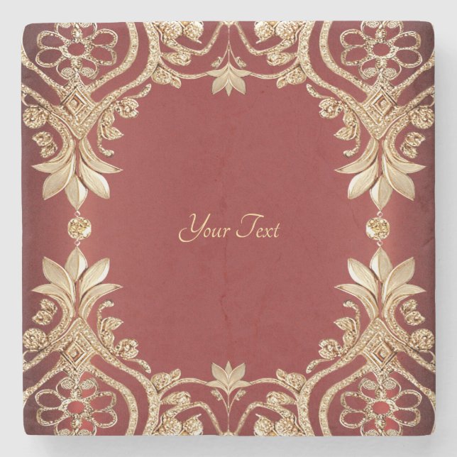 Posavasos De Piedra Modern Gold Red Floral Stone Coaster (Anverso)