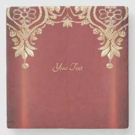 Posavasos De Piedra Modern Gold Red Floral Stone Coaster
