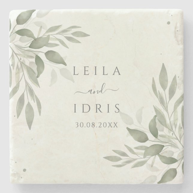 Posavasos De Piedra Modern Sage Greenery Botanical Stone Coaster (Anverso)