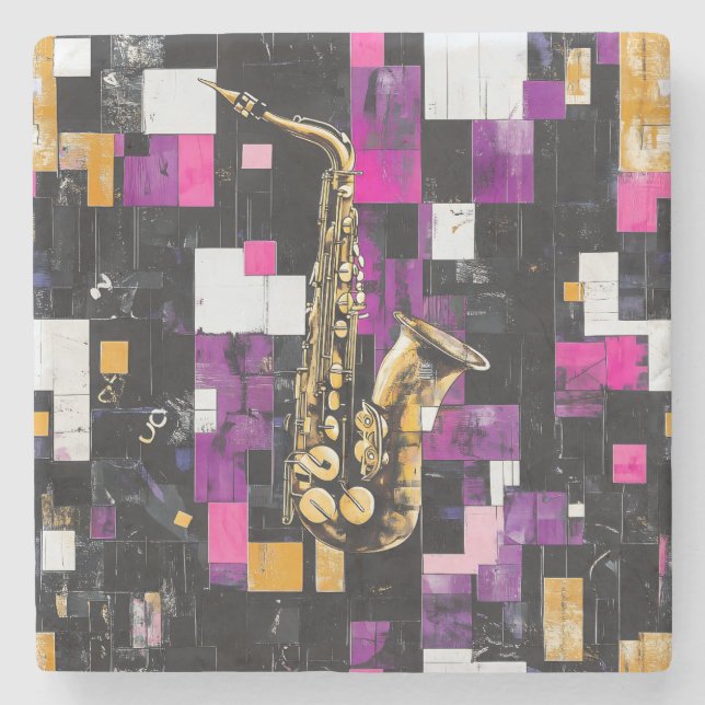Posavasos De Piedra Modern saxophone pattern (Anverso)