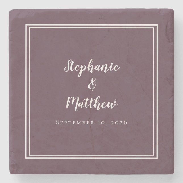 Posavasos De Piedra Moderna Boda morada novia y elegante elegante simp (Anverso)