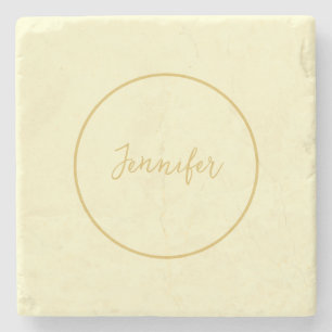 Posavasos De Piedra Moderna caligrafía de color dorado y crema única
