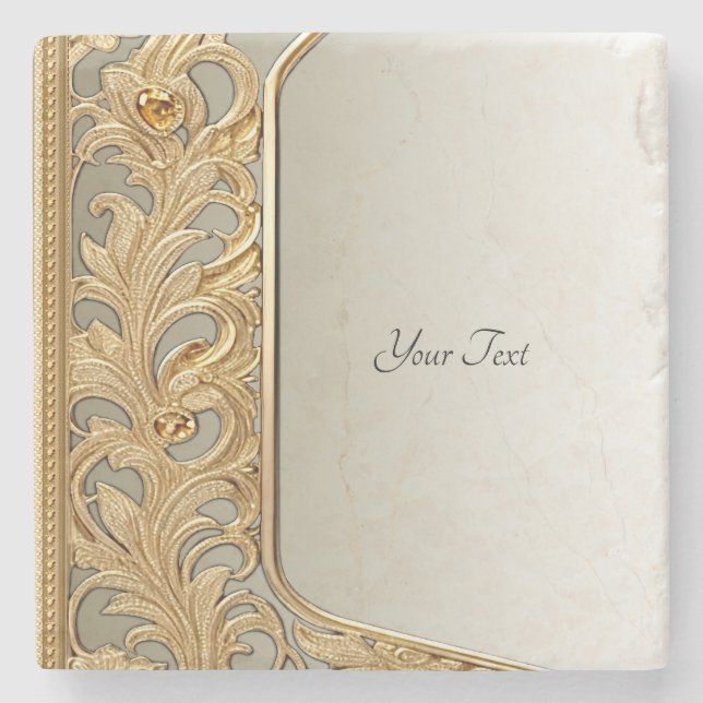 Posavasos De Piedra Moderna escayola ornate de piedra dorada (Anverso)